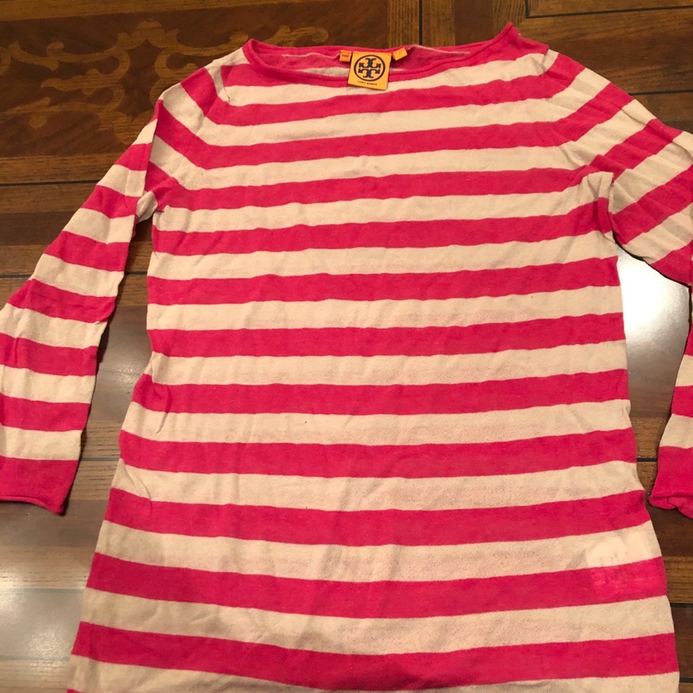 Tory burch beige and pink striped cotton sweater